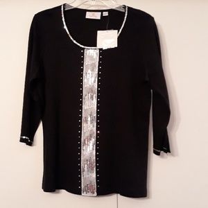 Quacker Factory Black Sequin Rhinestone Top